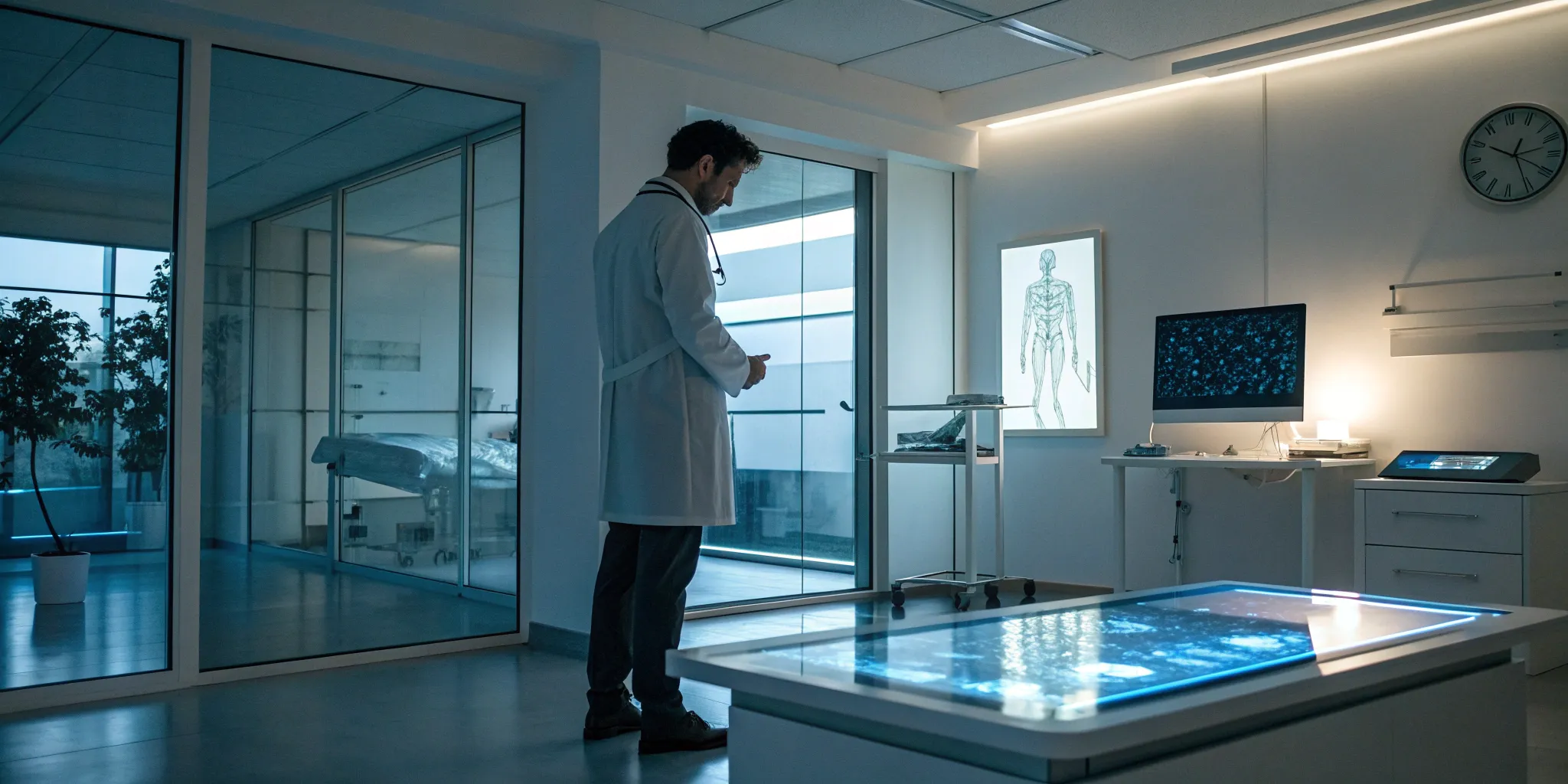 Doctor analyzing patient data with AI clinical decision support software in an EHR.