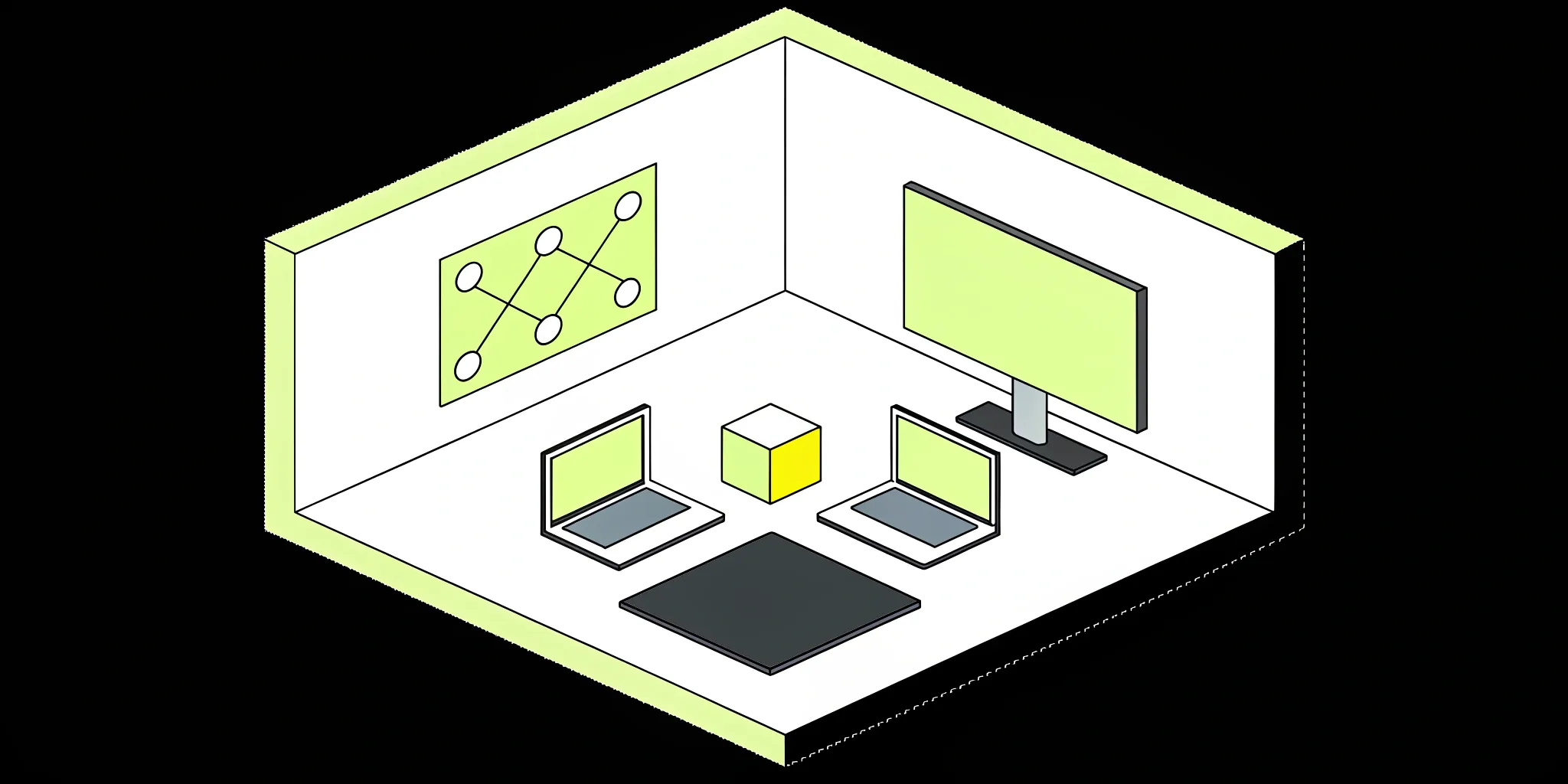 AI-powered anomaly detection network diagram on a computer monitor.