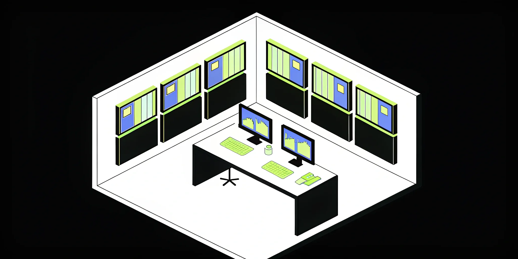 AIOps setup with dual monitors and data dashboards.