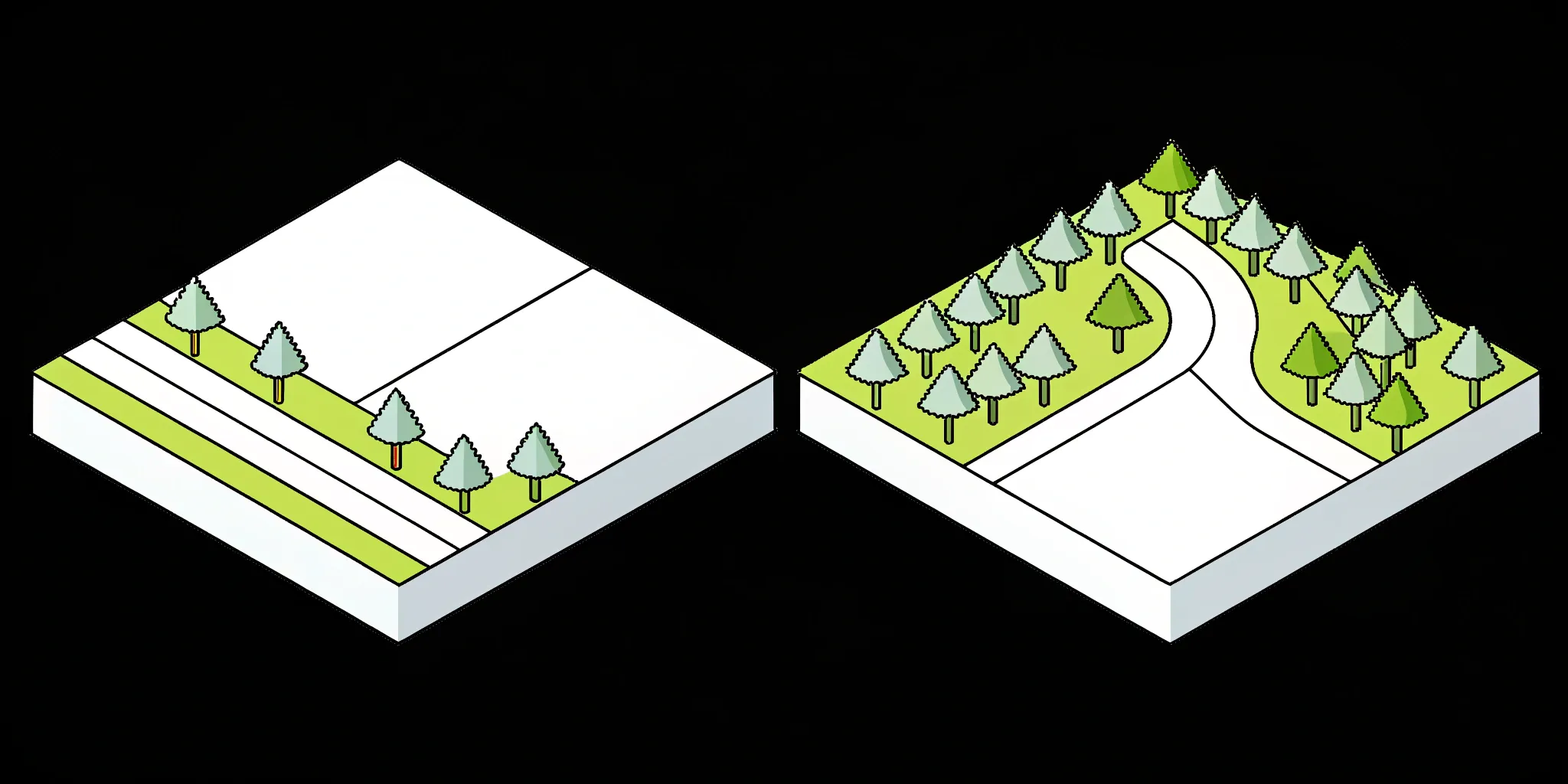 Linear vs. nonlinear regression models fit to simple and complex data.