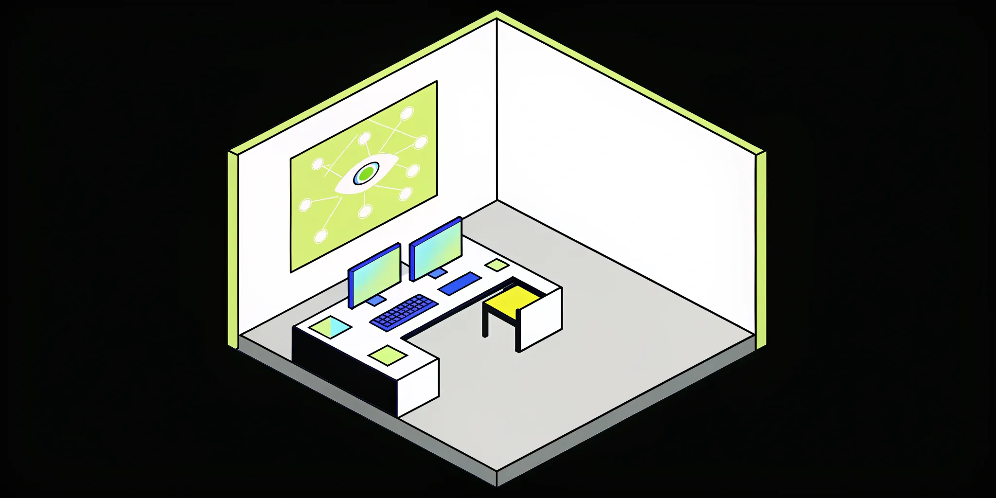 Modern AI-powered chatbot setup with dual monitors and keyboard.