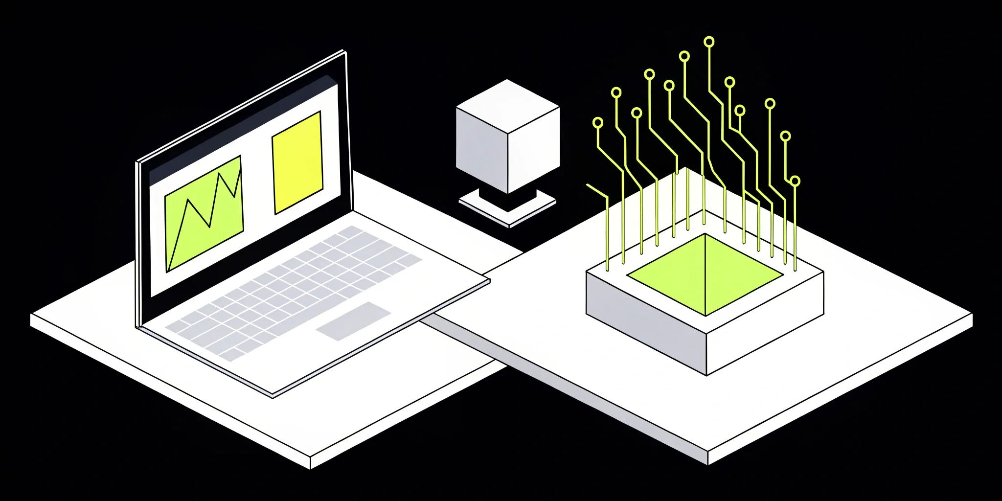 Data ingestion for AI: Laptop displaying charts on circuit board.