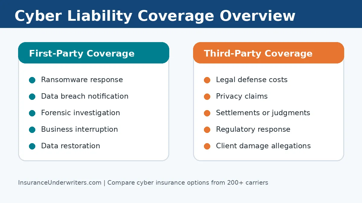 Cyber liability insurance coverage overview comparing first-party and third-party protection