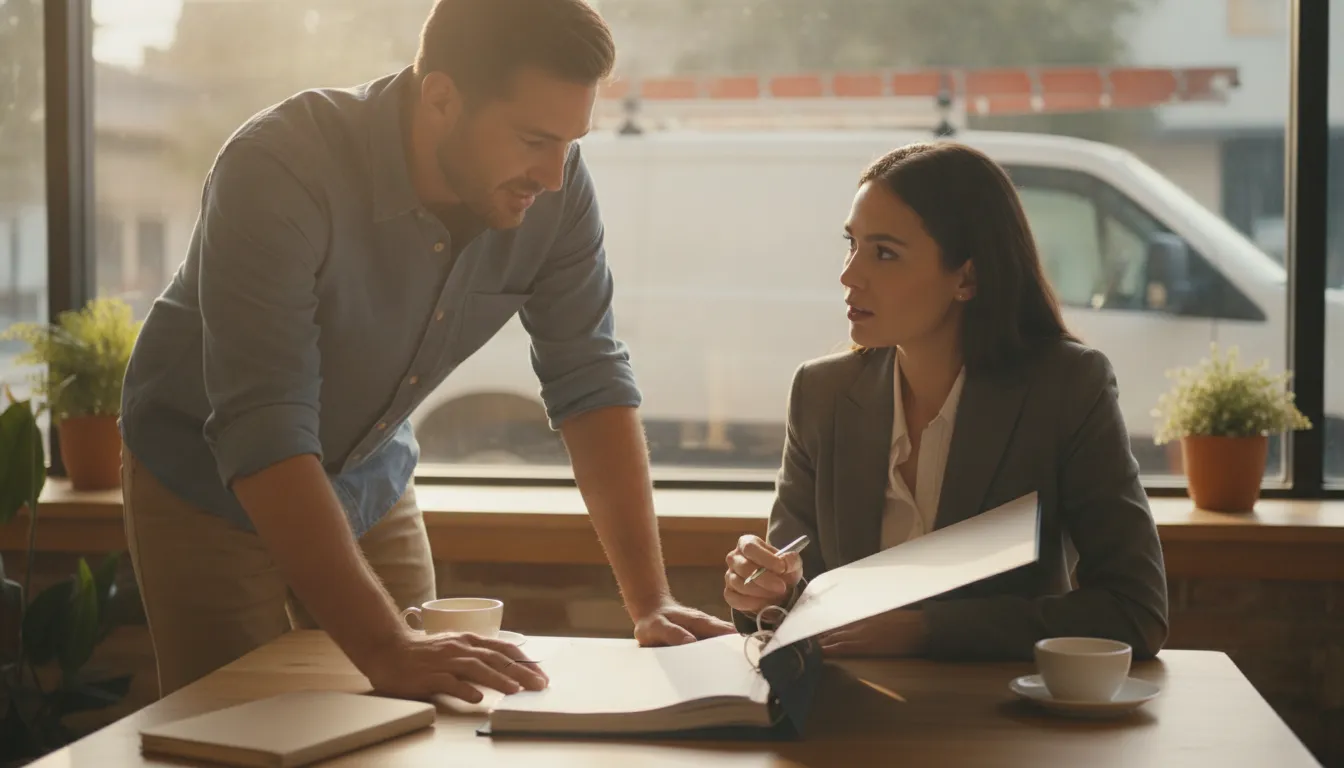Business owner reviewing an income protection plan with an insurance advisor