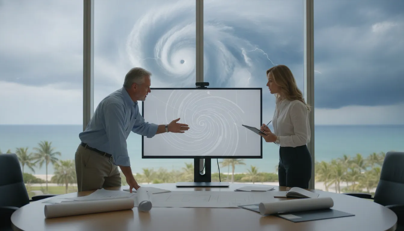 Insurance advisor reviewing parametric hurricane insurance Florida options with a business owner