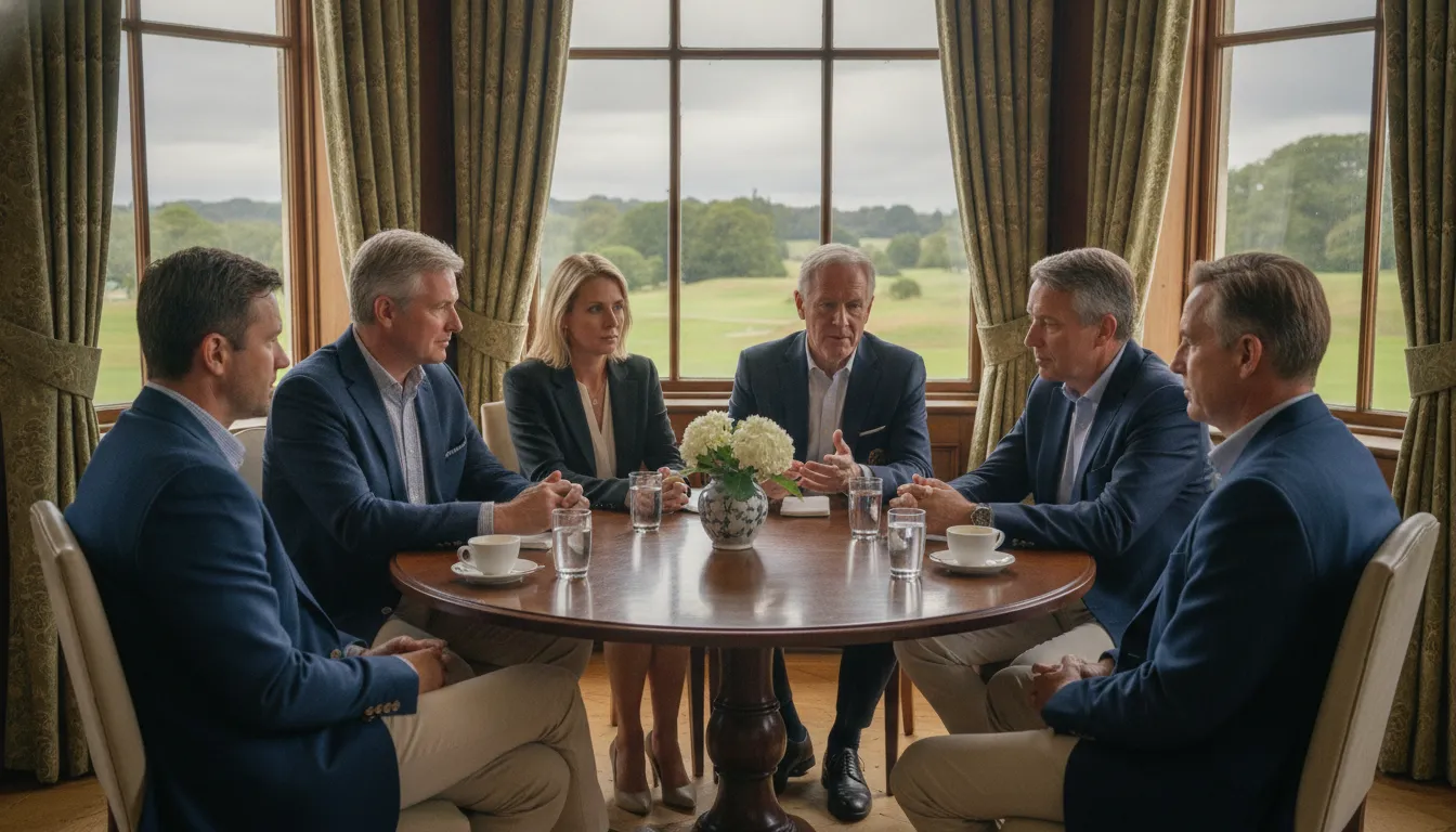 Club leaders coordinating communication and daily operations in a golf course setting