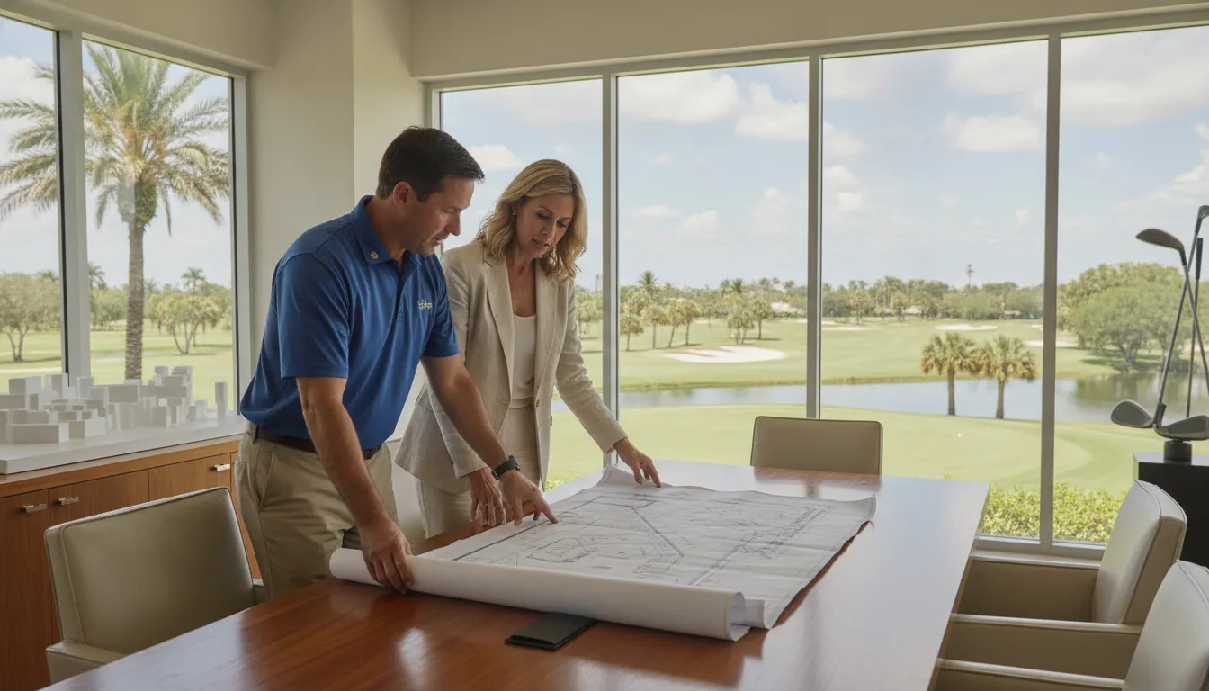 Golf course owner and advisor reviewing a Florida property