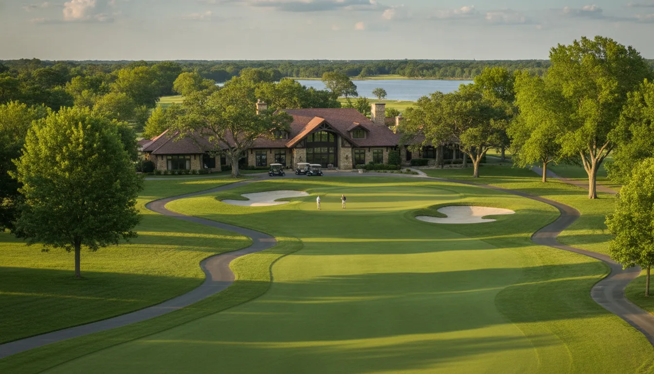 Golf course clubhouse and fairway landscape