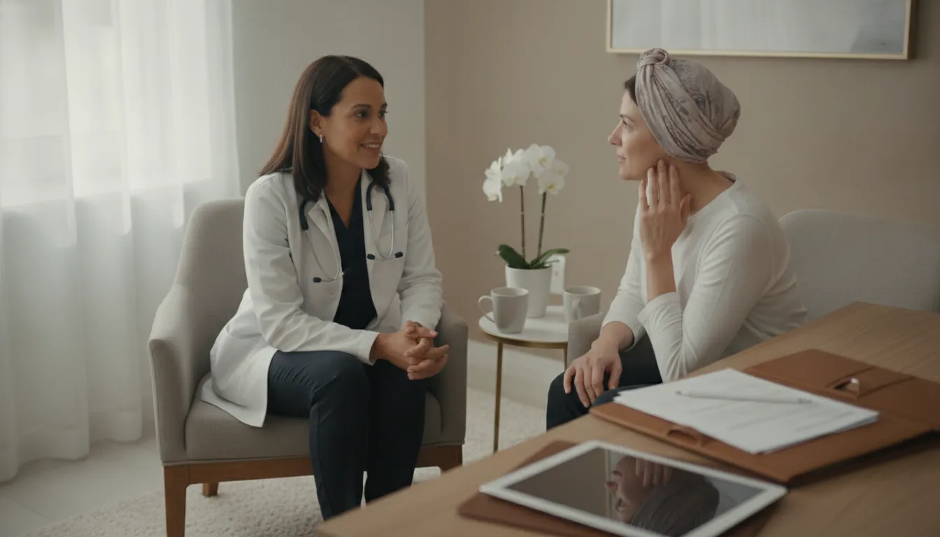 Patient discussing a cranial prosthesis prescription with a clinician