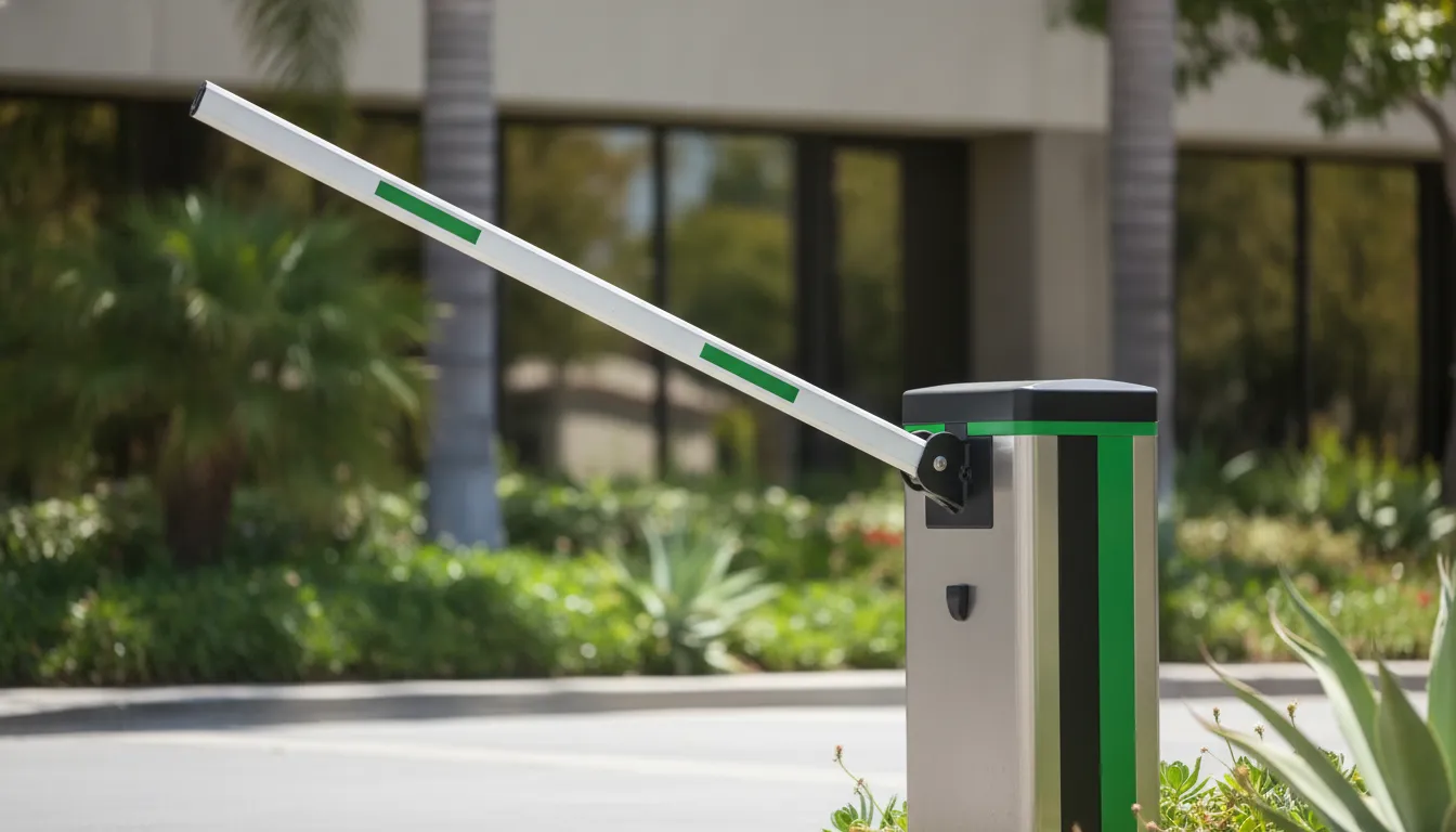 Barrier arm gate operator at a commercial parking entrance