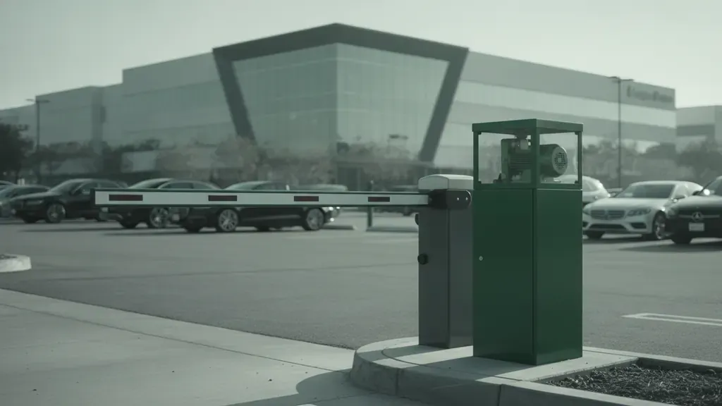 Barrier arm gate operator serving a commercial parking facility