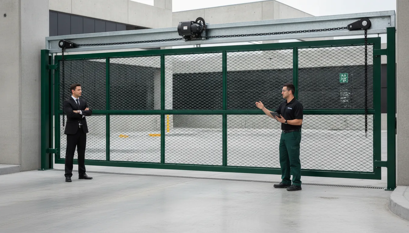 Chain-drive commercial sliding gate operator at a Los Angeles facility