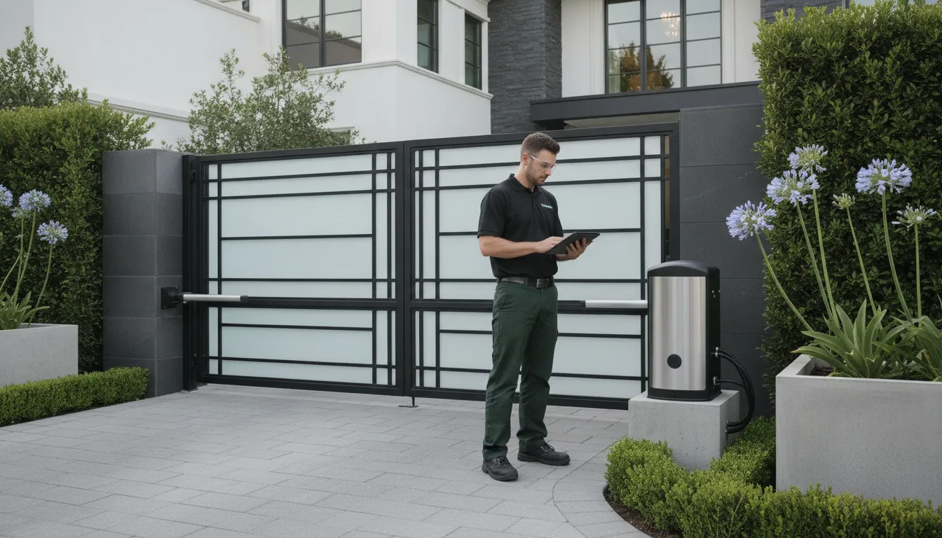 Swing gate operators at a modern estate entrance