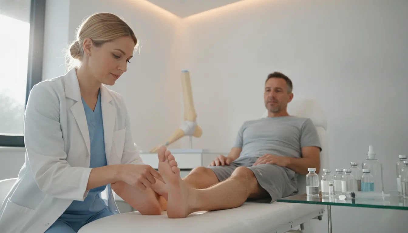 Patient discussing treatment planning for heel spur-related foot pain