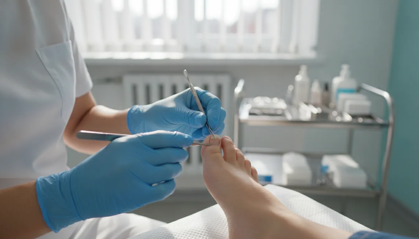 Podiatric specialist evaluating a painful ingrown toenail