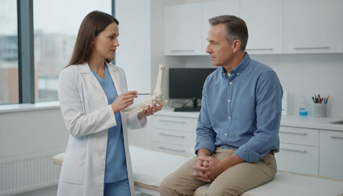 Podiatrist discussing minimal incision bunion surgery with a patient
