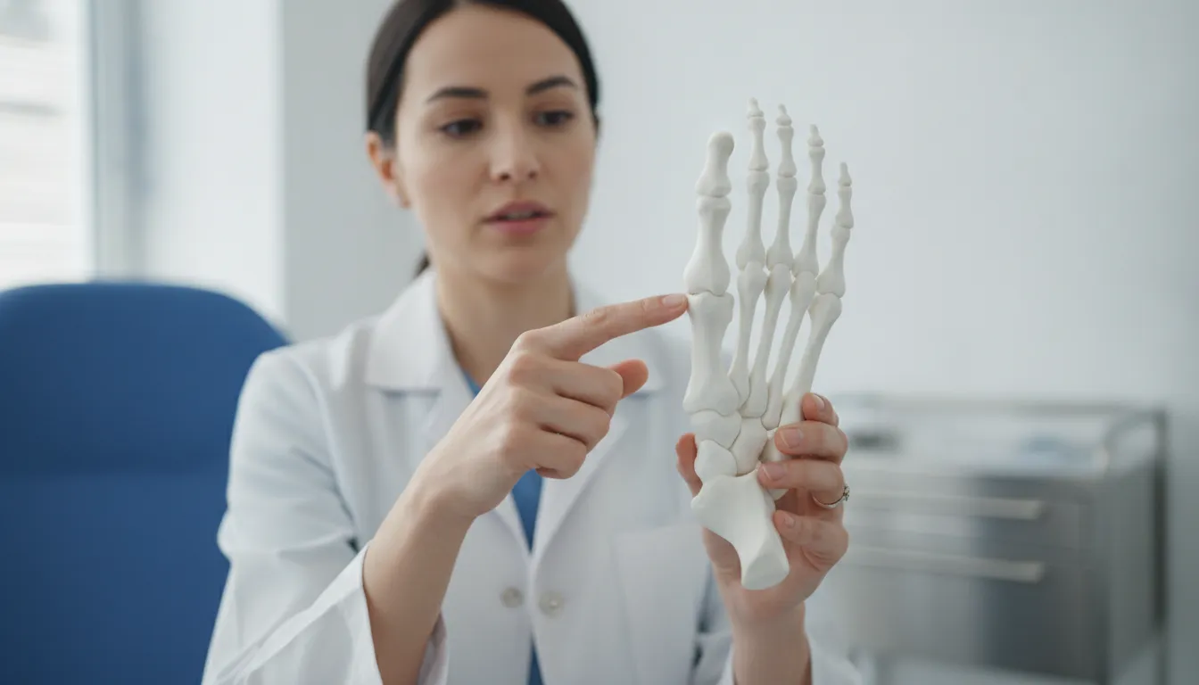 Anatomical foot model showing big toe alignment for bunion correction