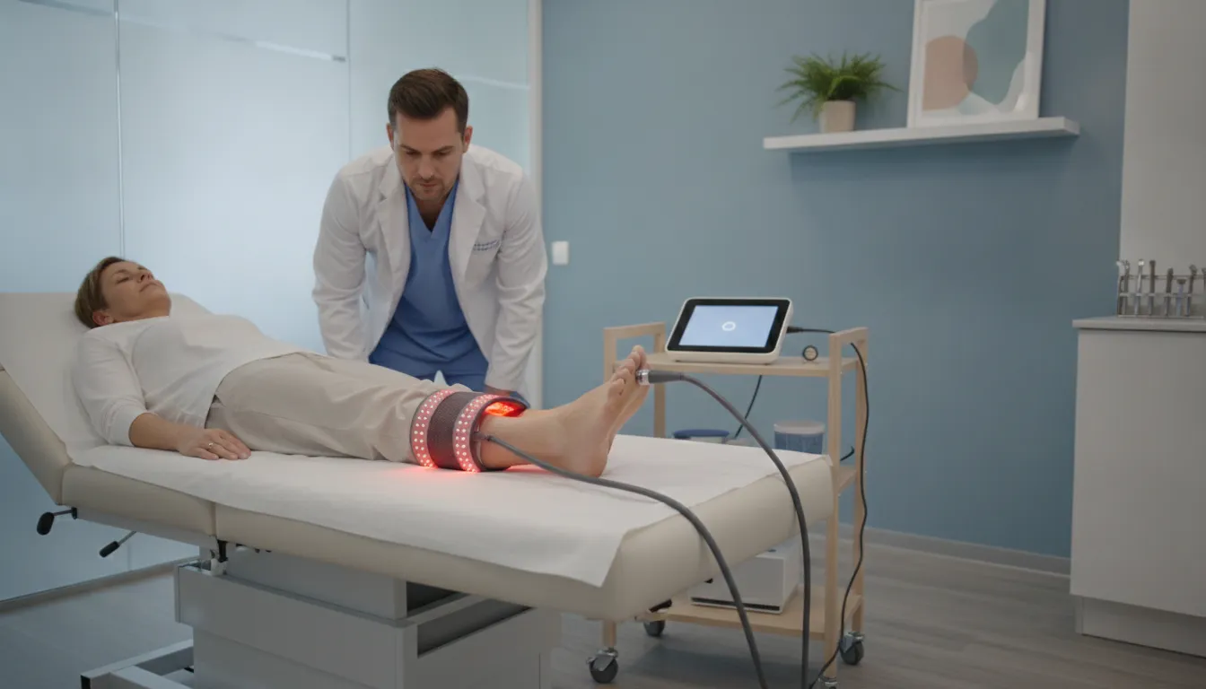 Red light therapy for ankle pain treatment in a podiatry office