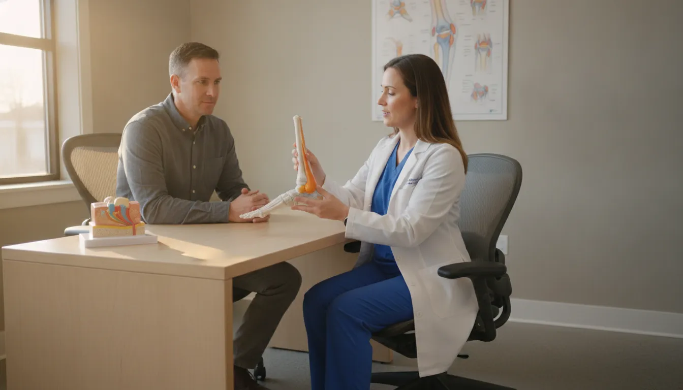 Podiatrist discussing stem cell injections during a foot and ankle consultation