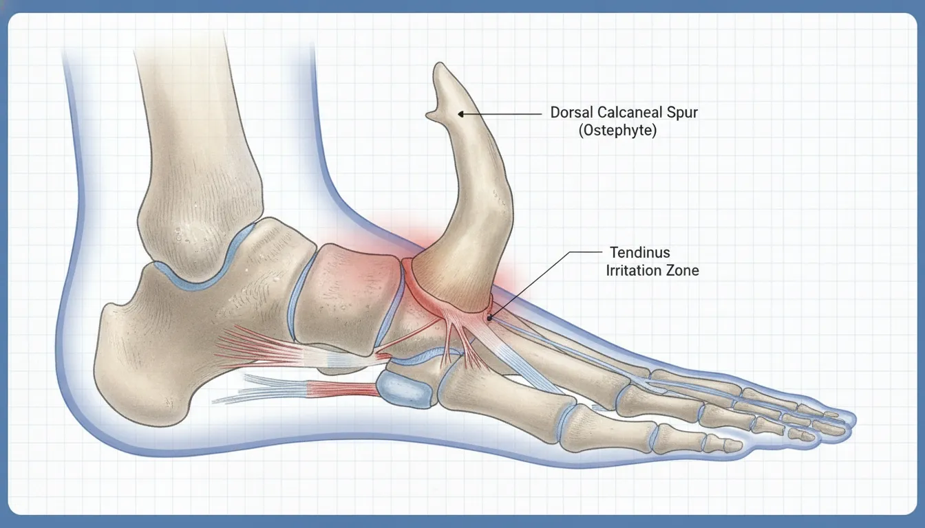 Anatomical diagram of a foot bone spur osteophyte on the top of the foot