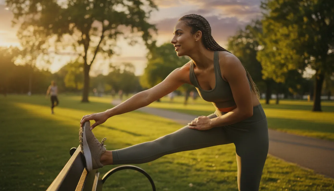 Active runner stretching outdoors while recovering from heel pain