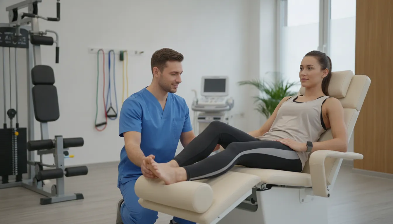 Regenerative ankle sprain recovery treatment session with advanced therapy in a clinic