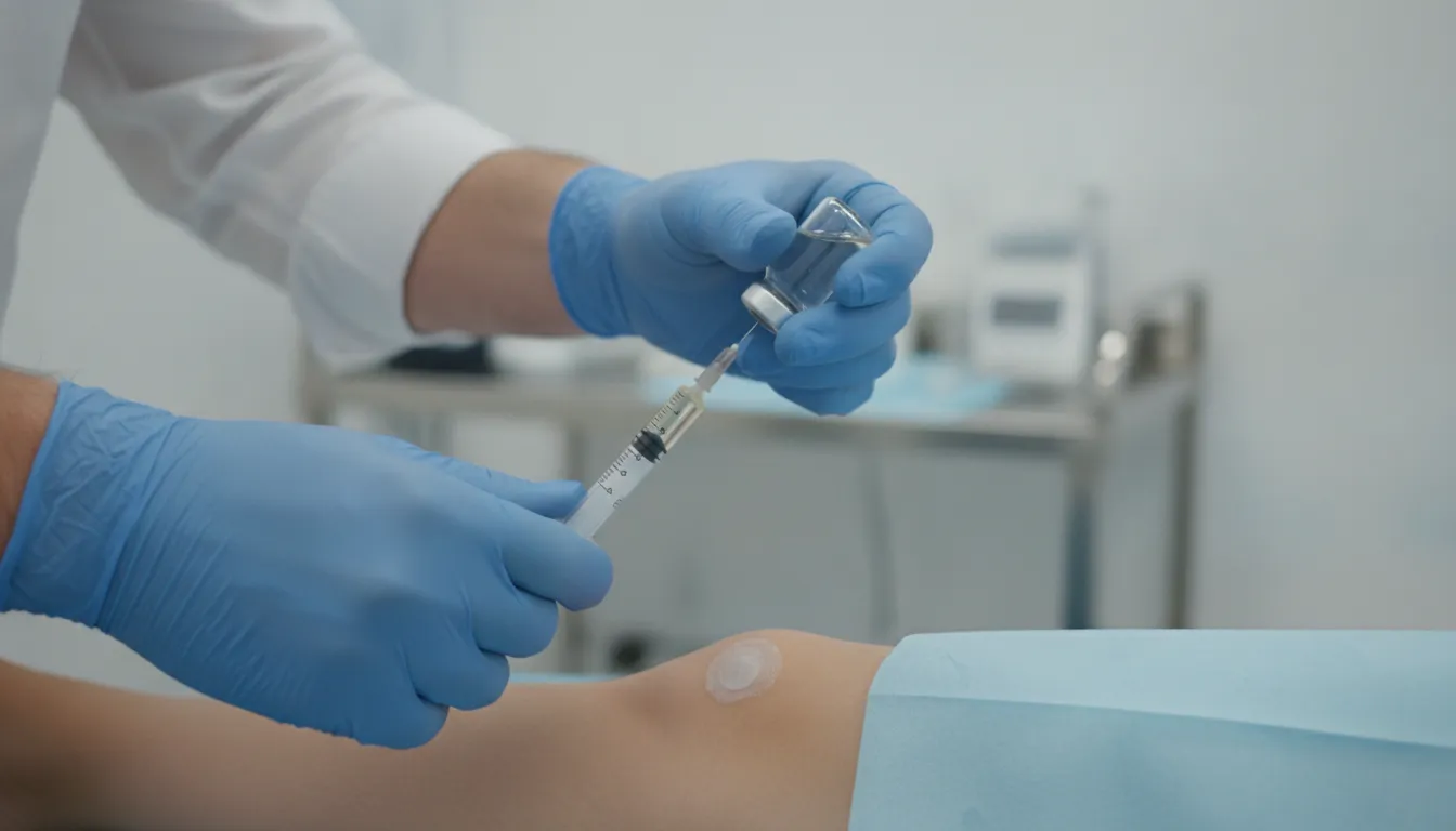 Clinician preparing a biologic injection for regenerative heel pain treatment