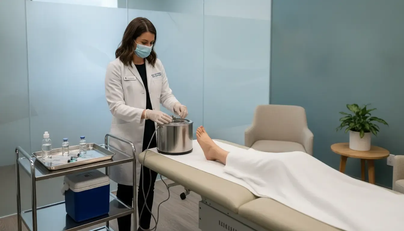 Foot and ankle specialist preparing a personalized regenerative therapy consultation for heel pain