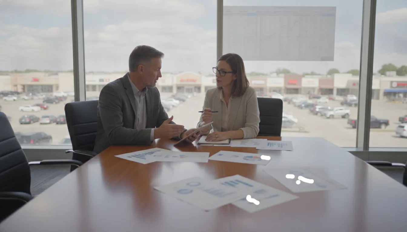 Commercial property owner and accountant reviewing CAM reconciliation records