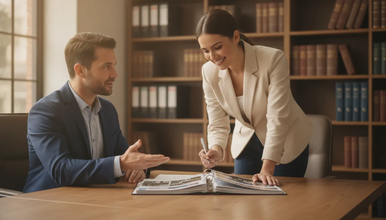 An investor reviewing rental property tax paperwork from several states with professional guidance