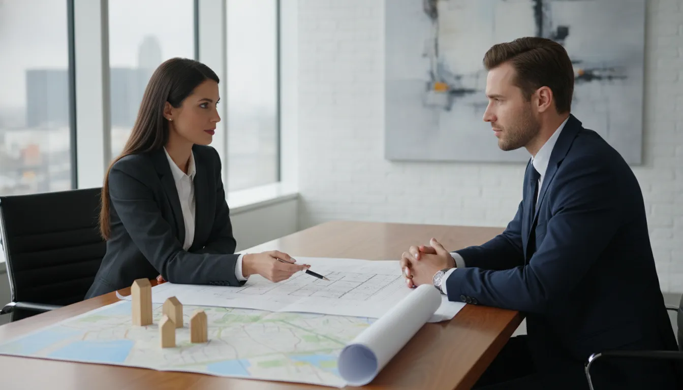 Real estate investor reviewing portfolio strategy with a financial advisor