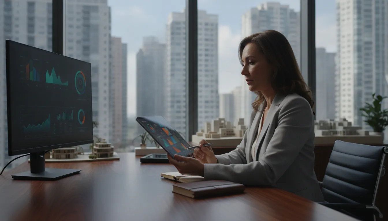 Real estate investor reviewing portfolio P&L performance with an advisor
