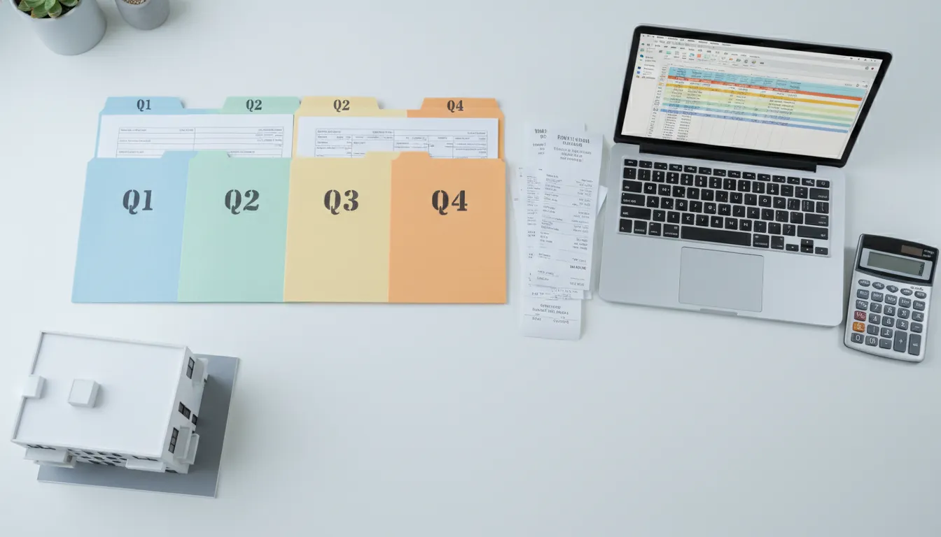 Quarterly rental property tax records organized for CPA review