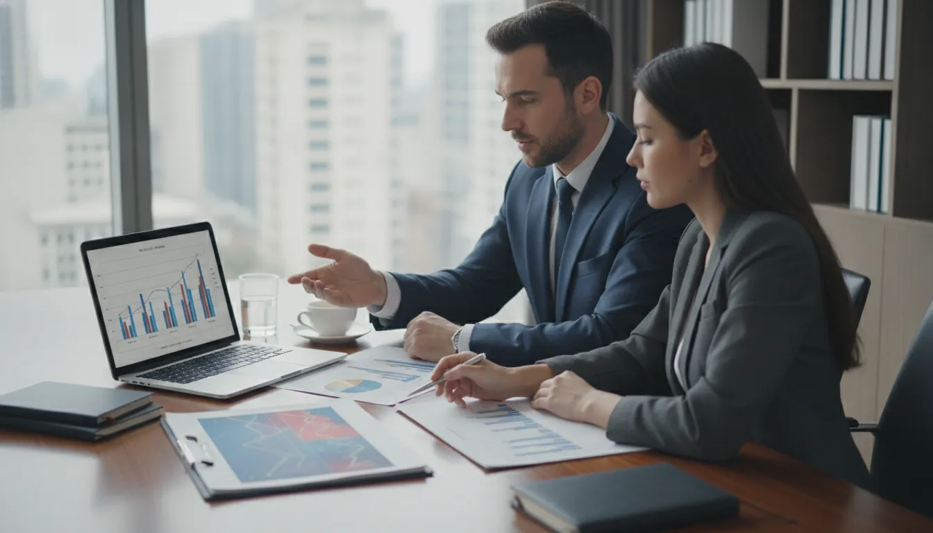 Real estate investor discussing a portfolio cash flow forecast with a fractional CFO advisor