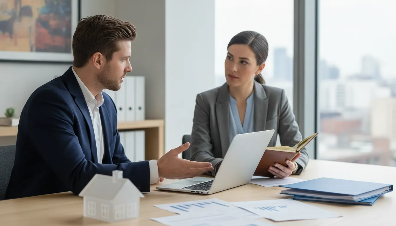 Real estate investor reviewing a growing property portfolio with an advisor