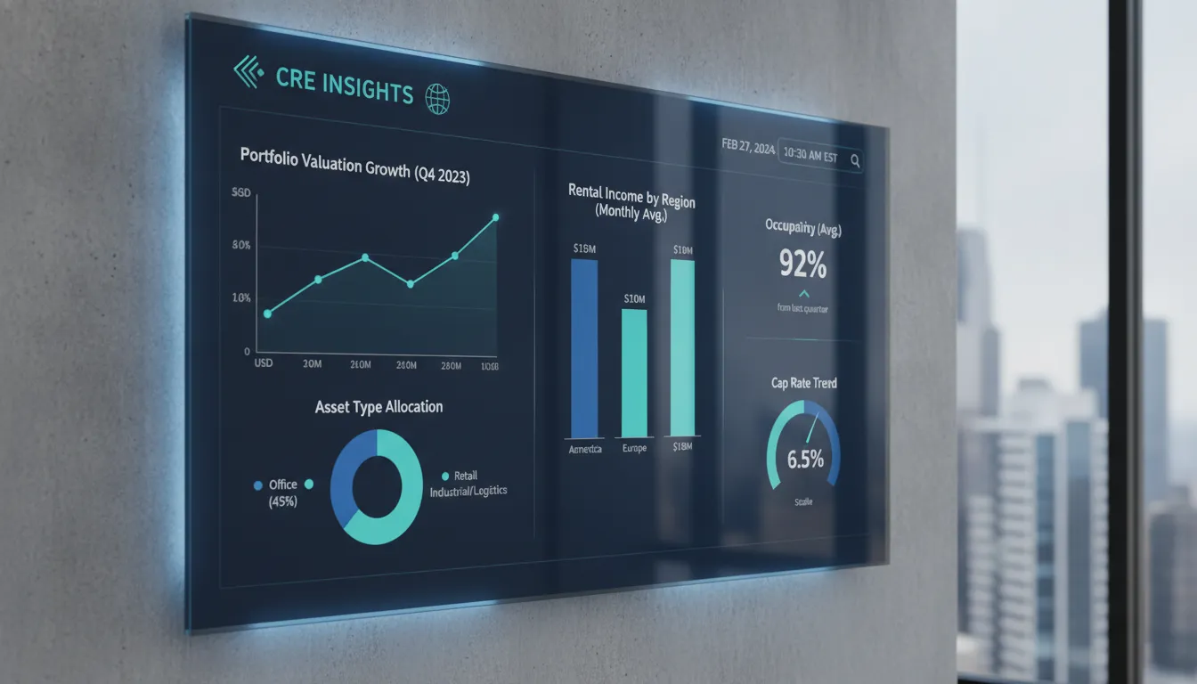 DMR Consulting Group real estate financial dashboard showing commercial portfolio Net Operating Income and cash flow metrics