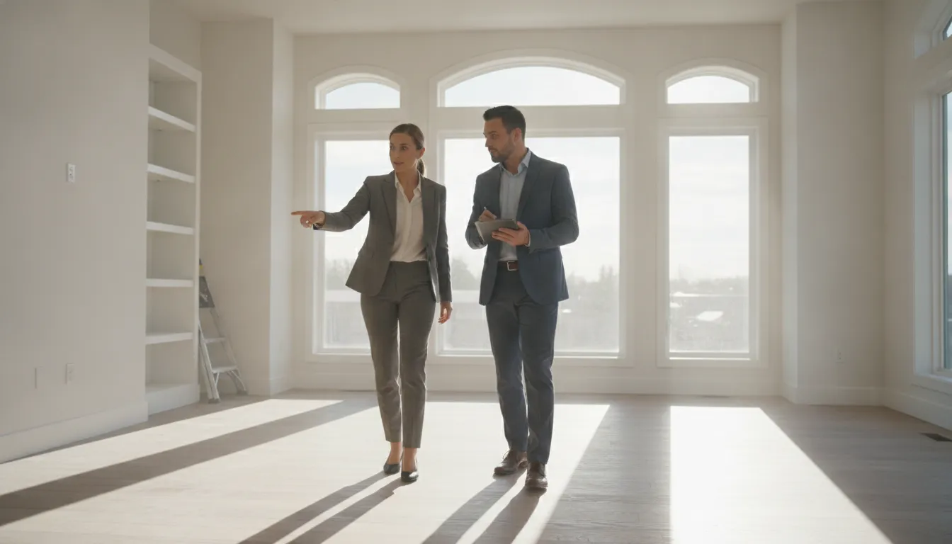 Real estate investor and financial advisor reviewing a rental property during an inspection