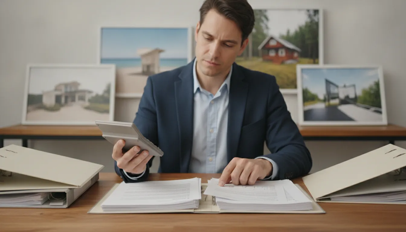 Investor reviewing short-term rental bookkeeping across multiple properties