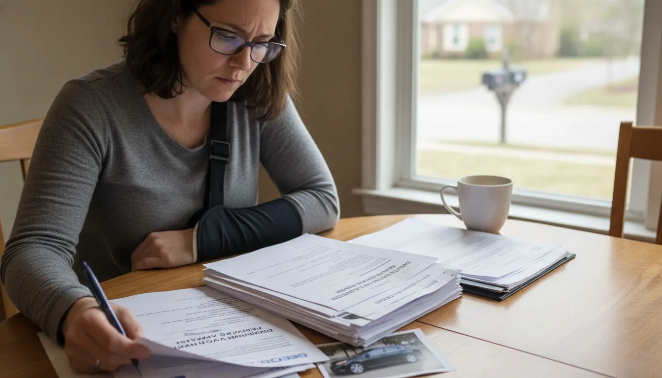 Georgia driver reviewing insurance claim documents for diminished value after a car accident