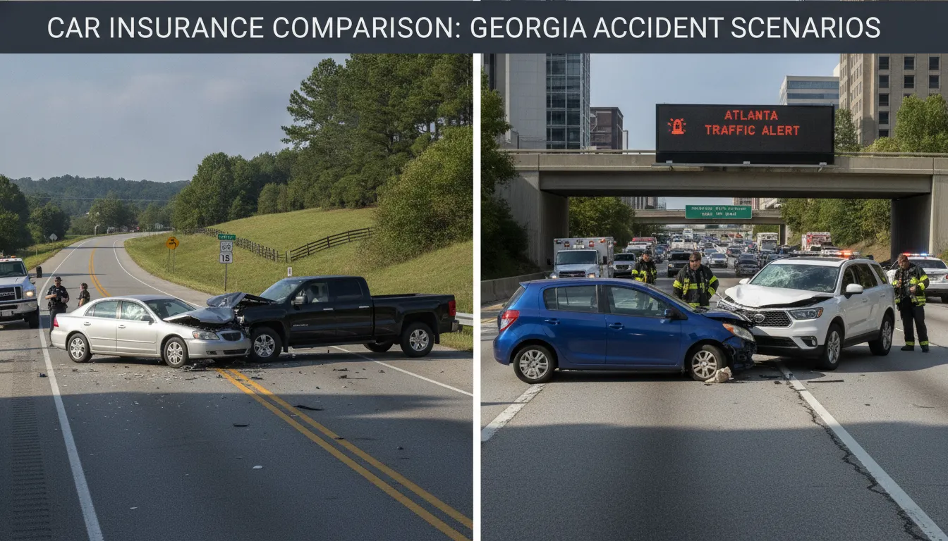 Two vehicles involved in a collision on a Georgia road illustrating insurance claim scenarios