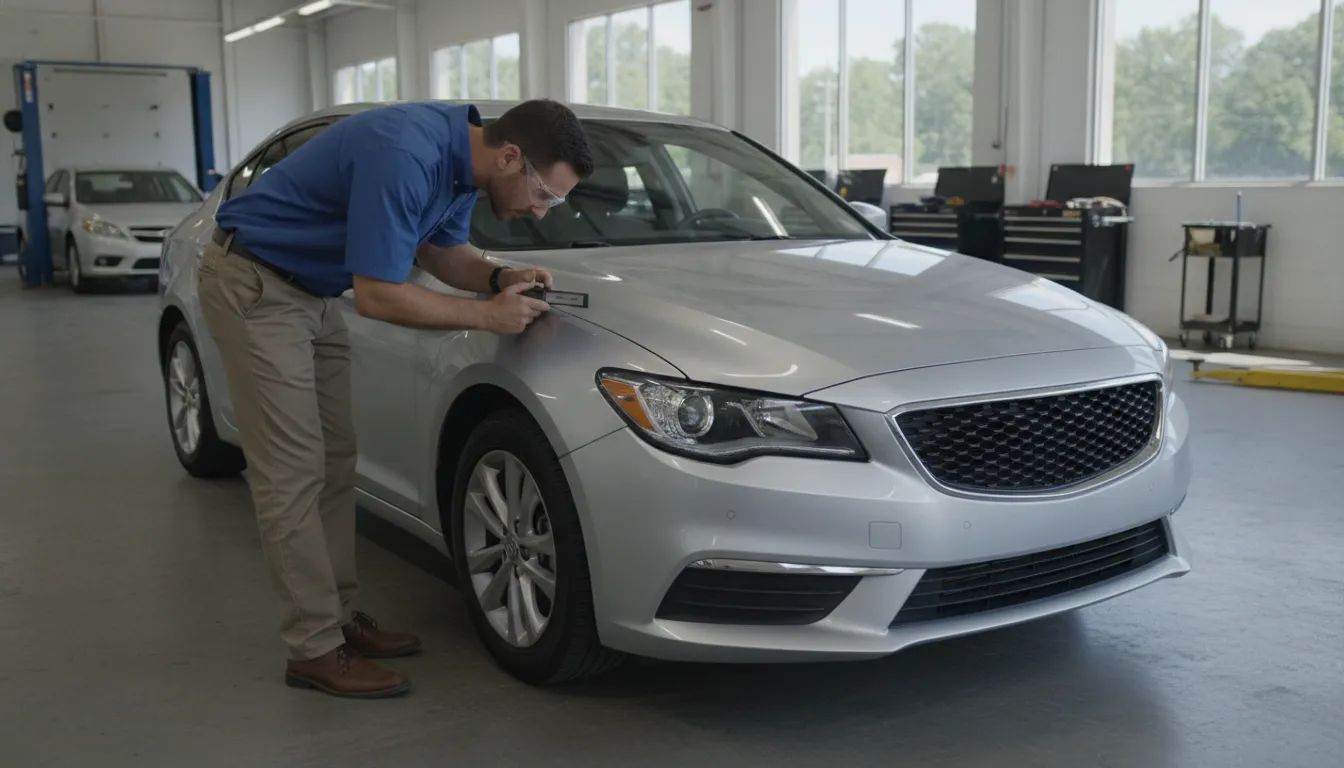 Appraiser inspecting a repaired leased car for diminished value