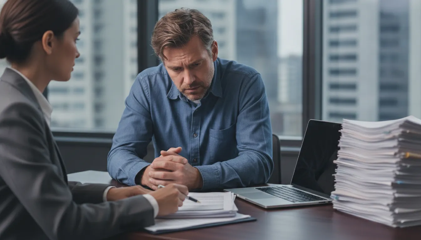 Car owner reviewing vehicle listing documents with an insurance adjuster