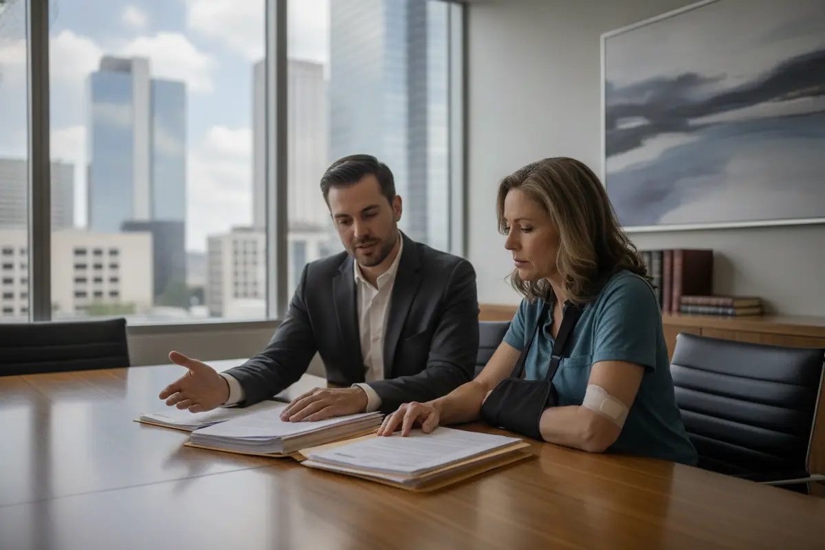 Fort Worth attorney discussing medical and collision records with an injured client