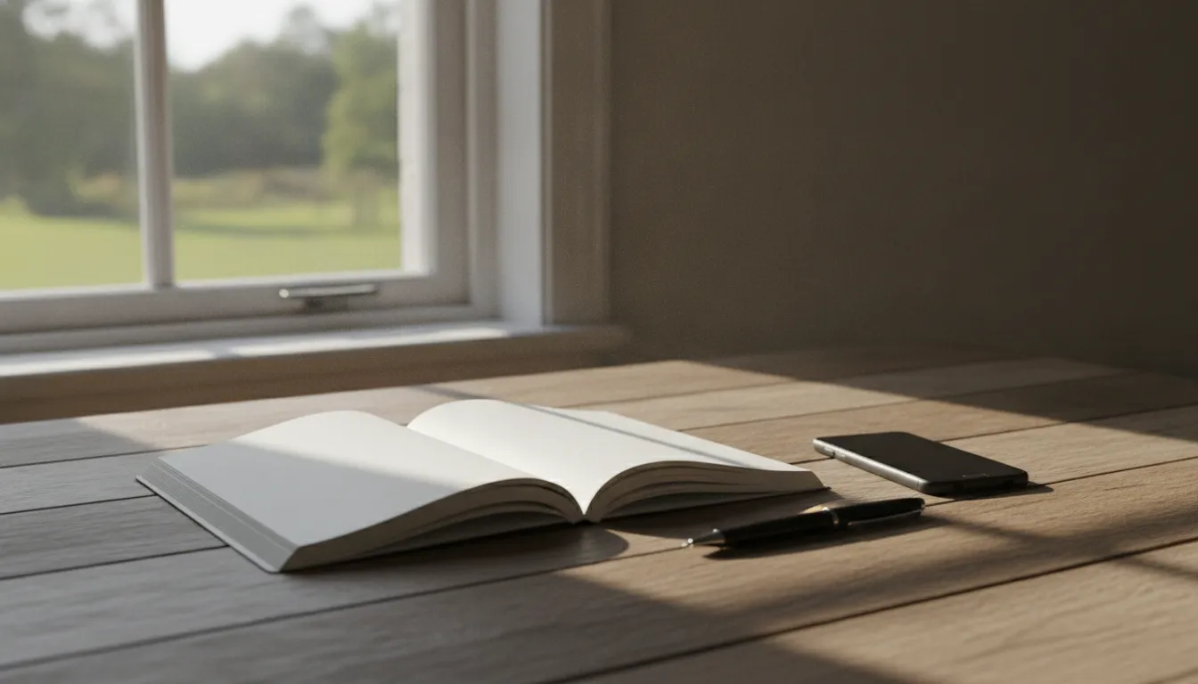 Notebook, pen, and phone on a table, used to record details after a collision