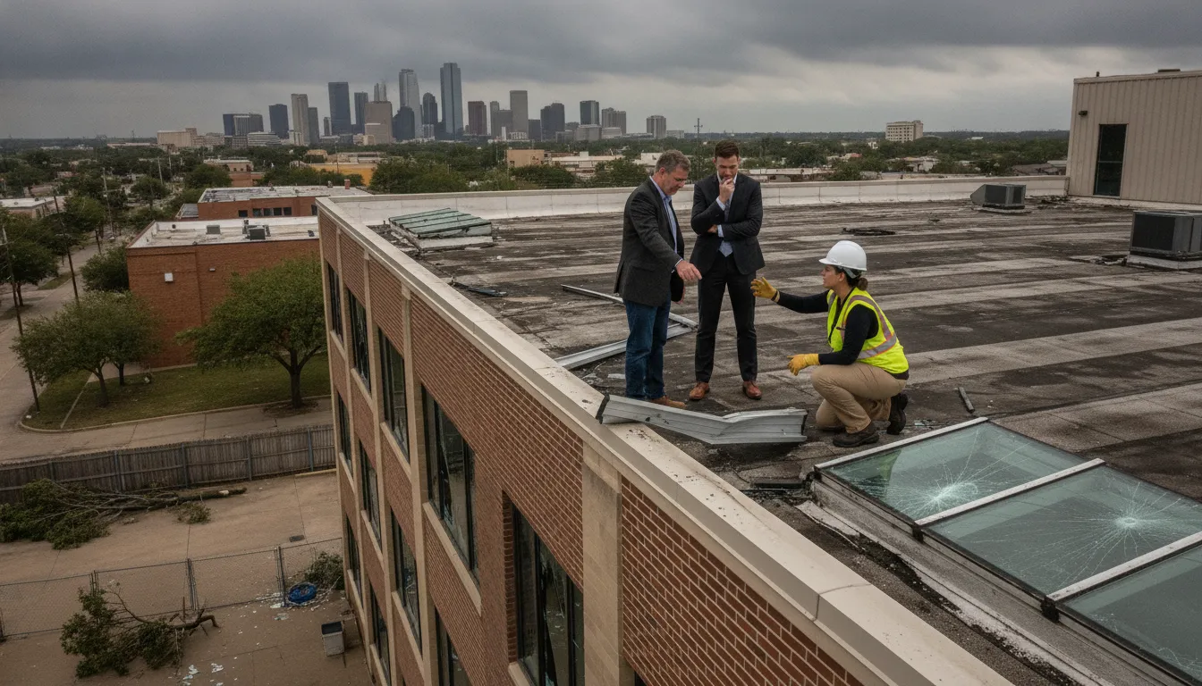 Texas property owner inspecting storm damage during an insurance claim