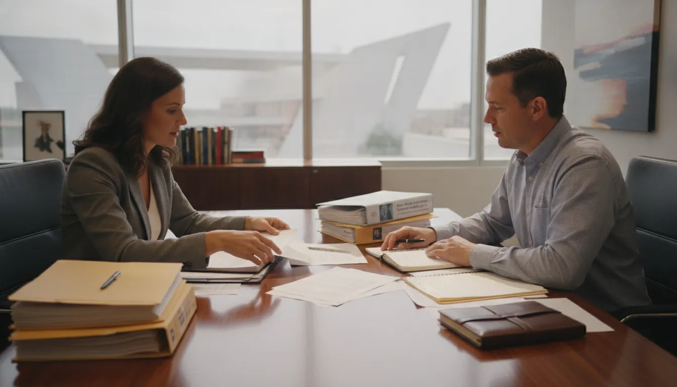 Fort Worth business owner organizing contract records with an attorney