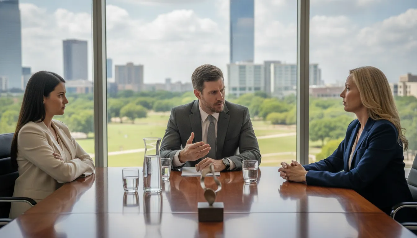 Business parties reviewing records during a commercial royalty accounting discussion