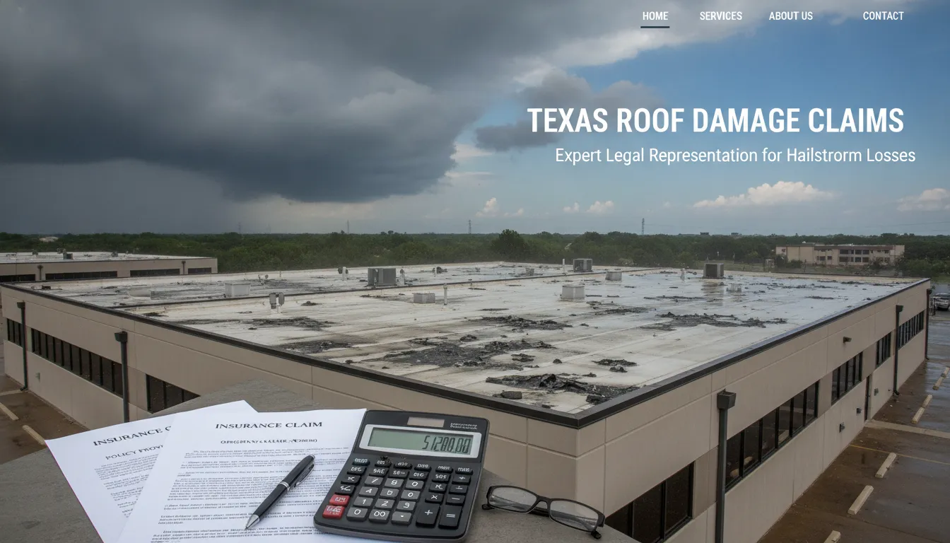 Texas commercial building with roof damage and insurance depreciation documents