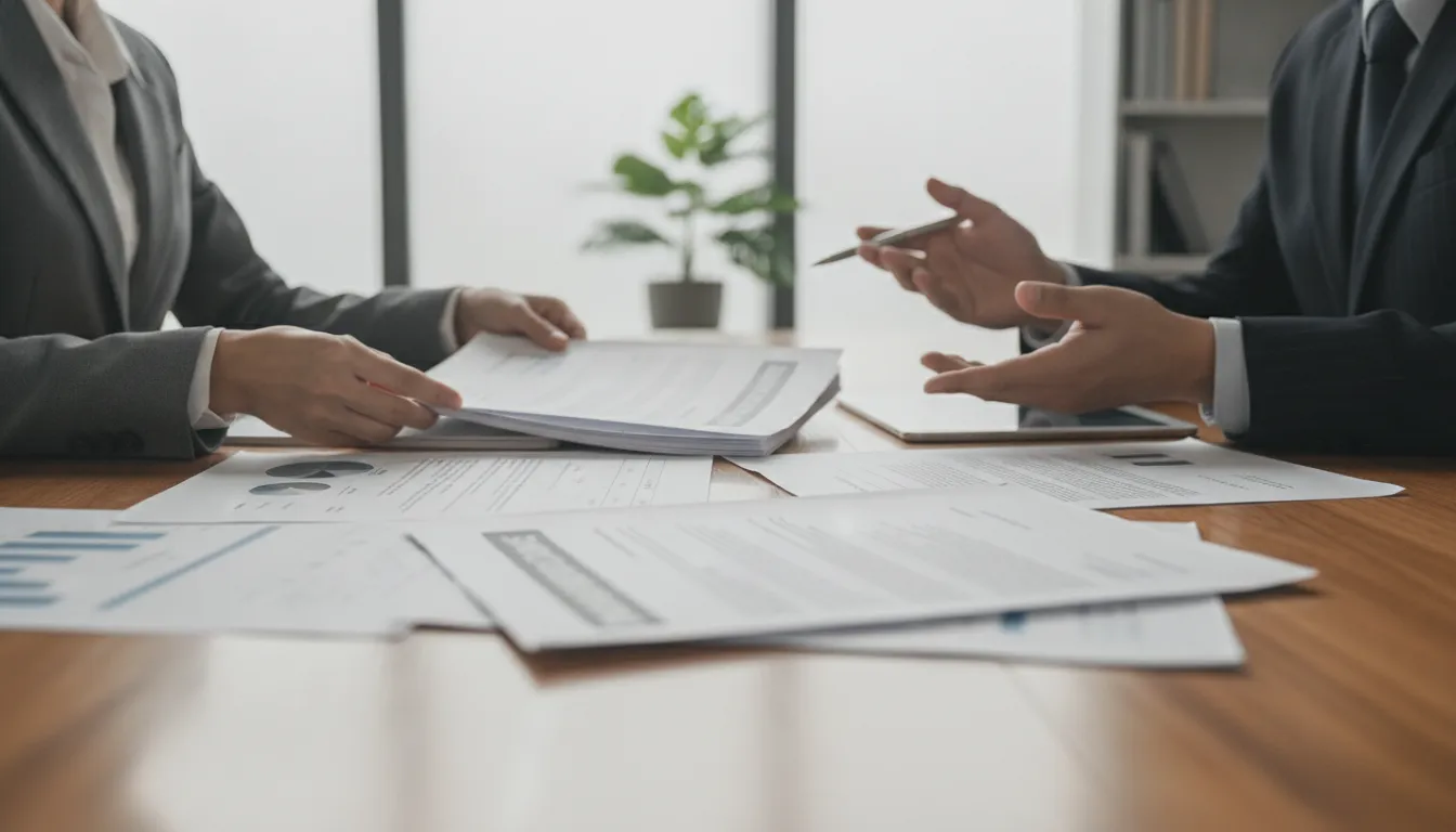 Business owner organizing records and digital evidence with a lawyer