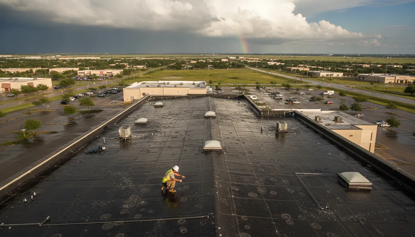 Commercial roof inspection after a Texas hailstorm